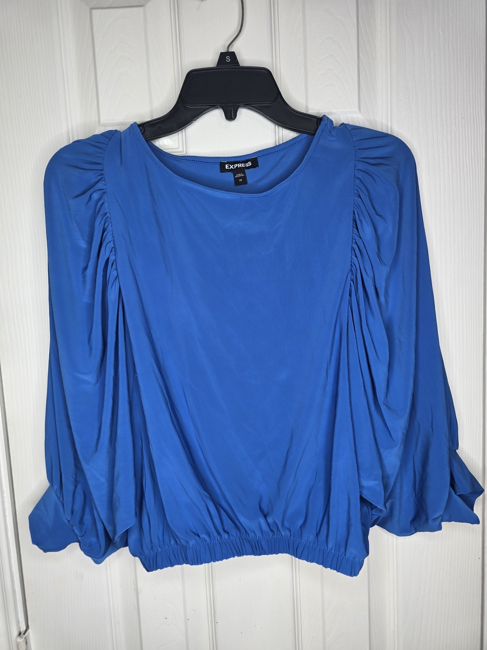 Express Women's Royal Blue Draped Sleeve Blouse